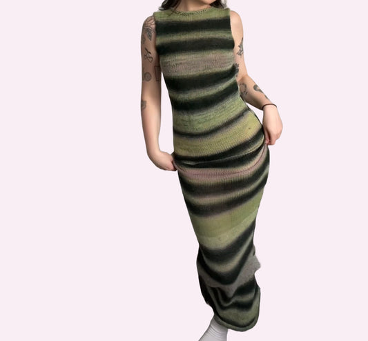 Green striped maxi dress