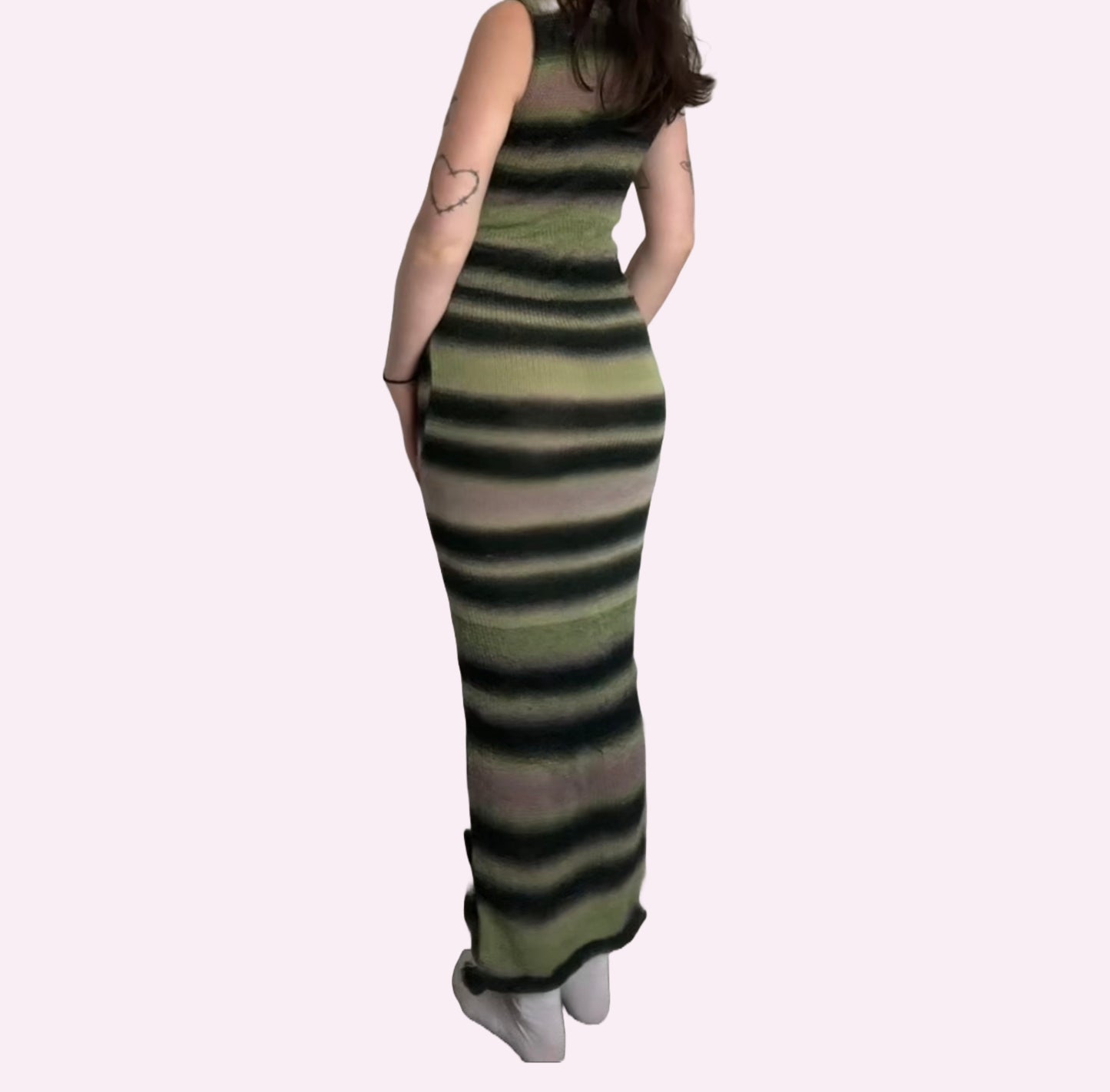 Green striped maxi dress